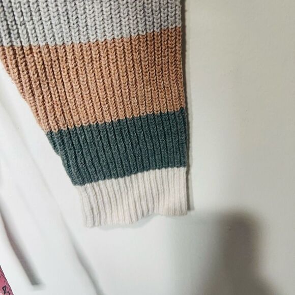 Madewell Cream Peach Green Burgundy Stripe Sweater Sz M - Picture 8 of 8